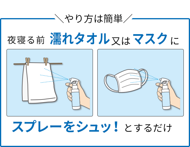 濡れタオルやマスクにシュッとスプレーするだけ