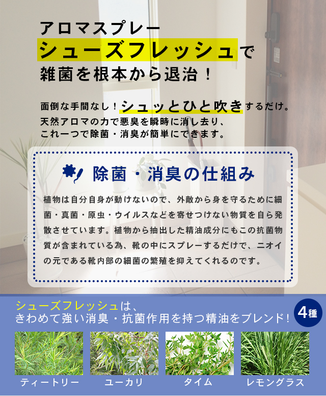 アロマスプレー「シューズフレッシュ」で雑菌を根本から退治！